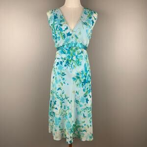 Y2K Blue Floral Babydoll Dress Fairy Tie Back Sleeveless Midi Coquette Romantic